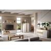 Buffet - IMOLA - Blanc Laqué Brillant / Chêne Clair - 3 Portes - 160 X 43 X 88 Cm - Eclairage LED