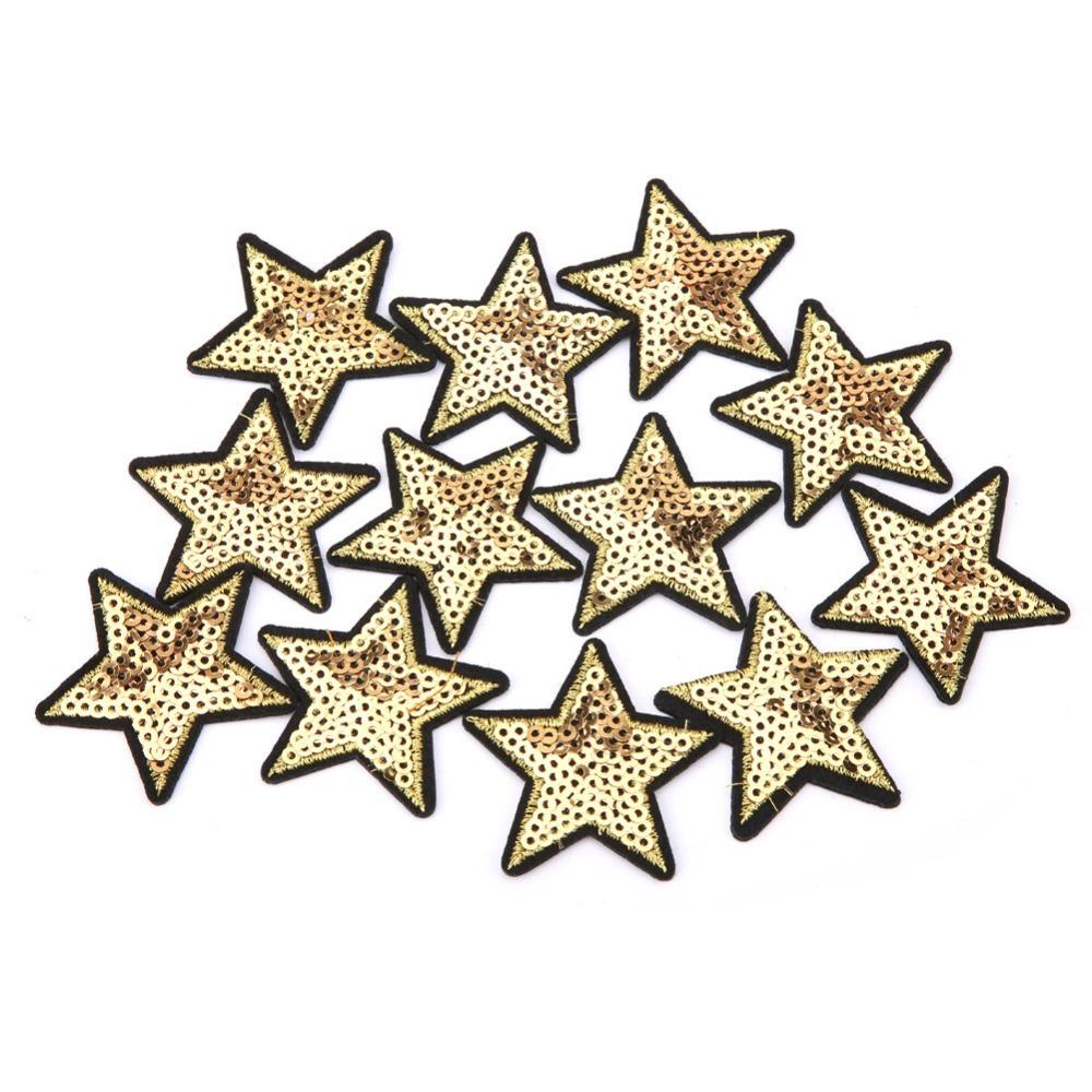 12pcs Star Pattern Iron On Patch Shiny Sequins Embroidered Patch Sequined Star Patch DIY Craft