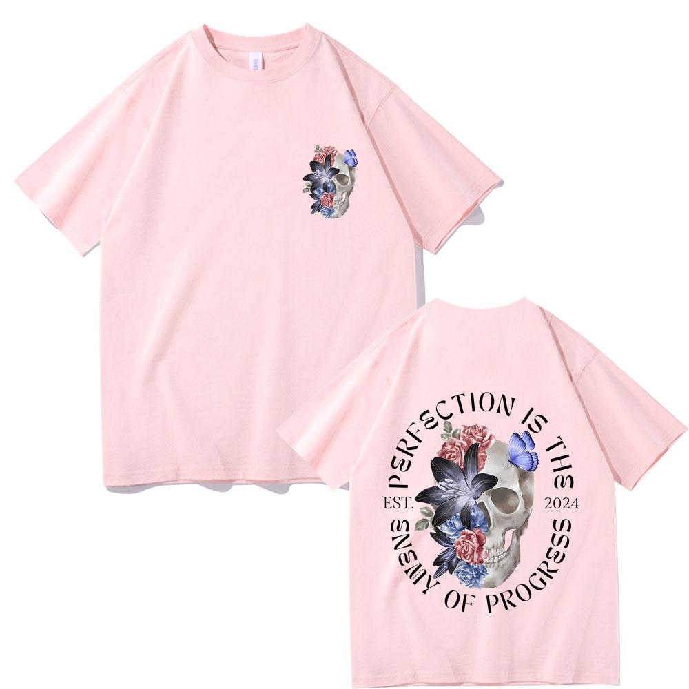 Perfection Is The Enemy of Progress Gym Pump Tshirt Men Women Funny Skull T Shirts Male Casual Oversized Ocollar Tshirt Tops