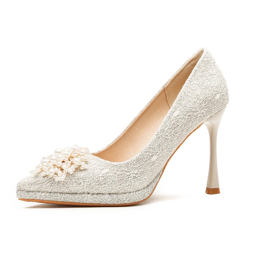 Champagnerfarbene Hochzeitsschuhe, Brautschuhe, Haupt-Hochzeitskleid, Xiuhe zwei, Trageleichter Mund, Dünne Absätze, Nicht ermüdend, Wasserdichte Plateau-Sohle, Hohe Absätze