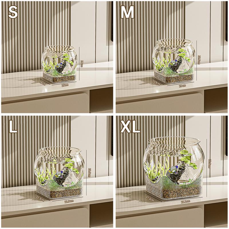 16/19/22/27cm Round Fish Bowl Aquarium Fish Tank with Square Thicken Base Plastic Clear Ecological Fish Tank Hydroponic Vase