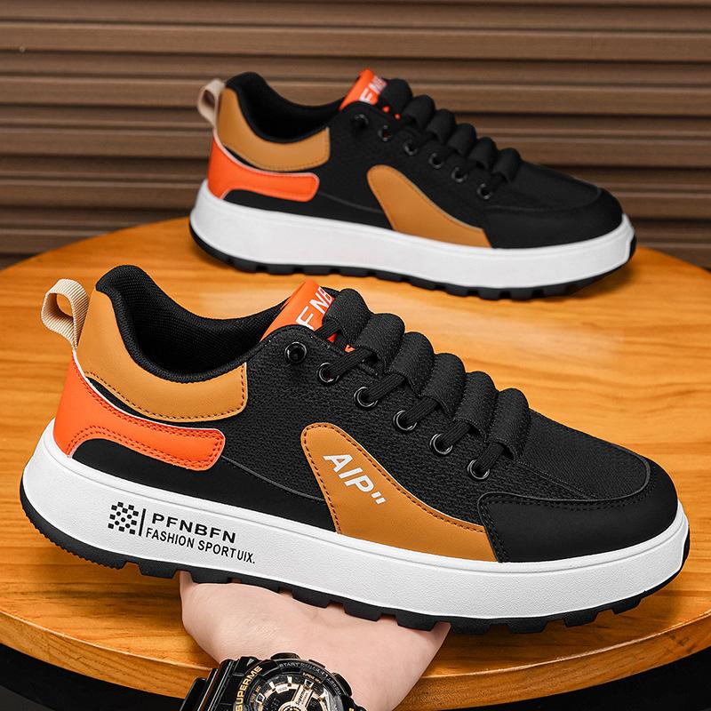 Shoes for Men Men's Leather Sneakers Trend Thick Soled Outdoor Hiking Height Increasing Casual Sneakers Board Shoes Large Size