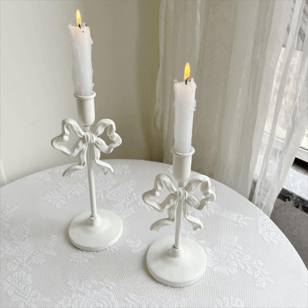 Single Head French Bow Candlestick Wrought Iron Candle Containers Wedding Candle Stand  Desktop