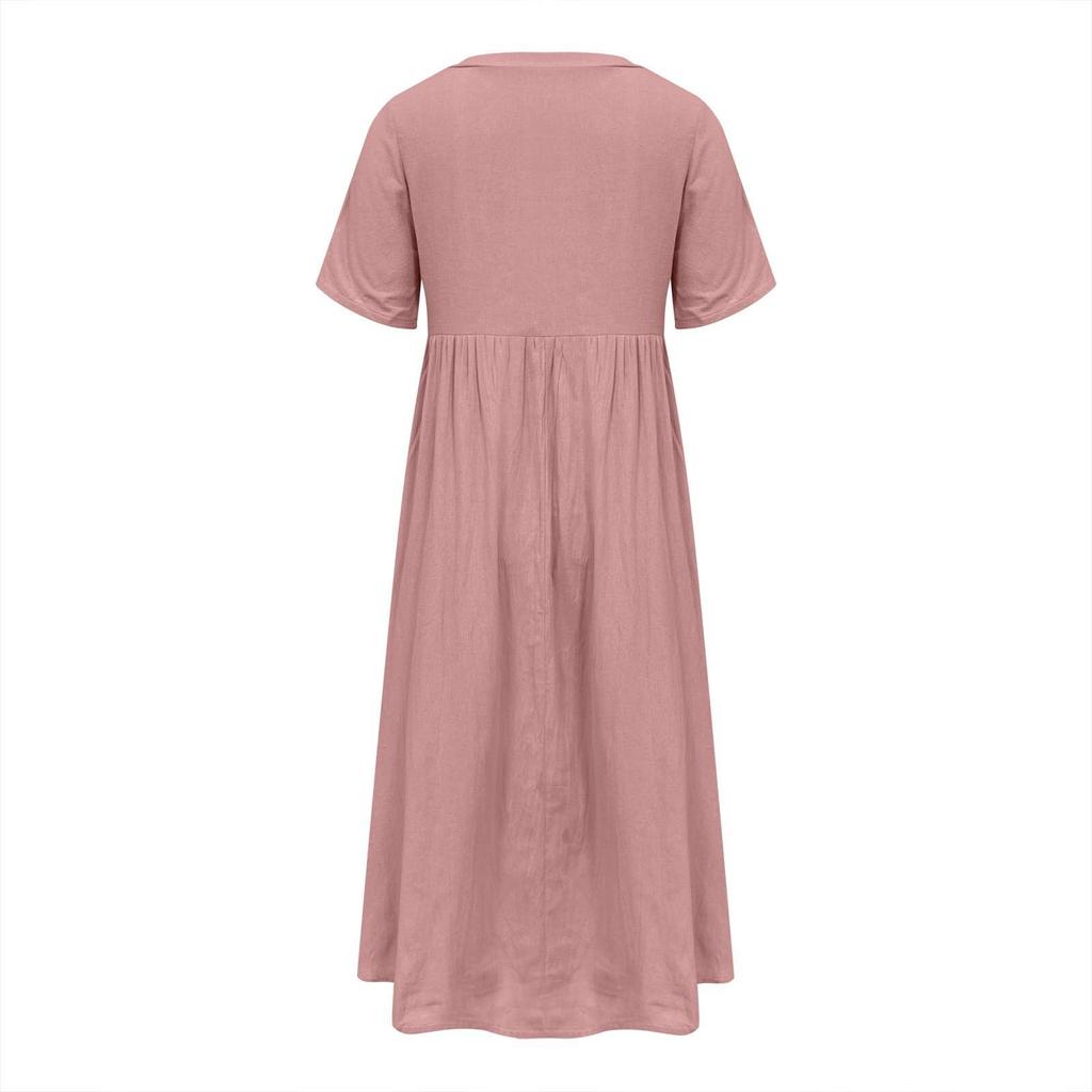 Summer Dresses For Women Boho Maxi Dress Short Sleeve V Neck Dresses Fashion Dress with Pockets