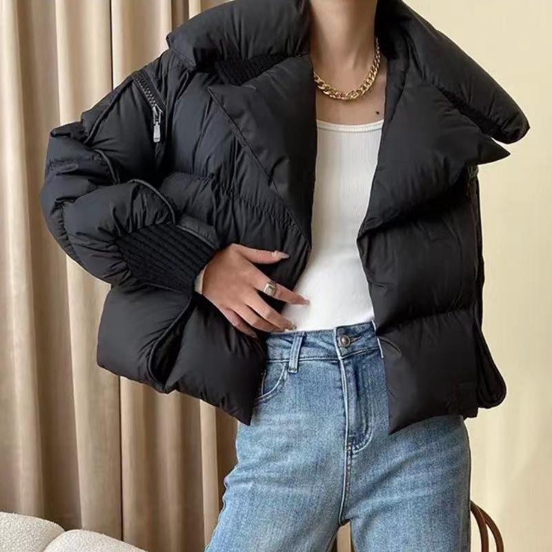 Korean Style Women's Winter White Duck Down Jacket with Stand Collar