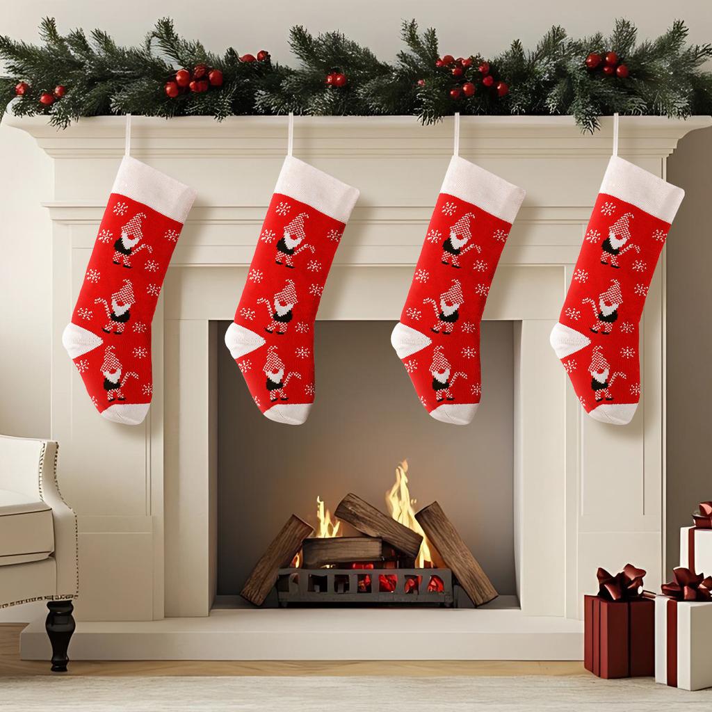 Christmas Knitted Christmas Stockings Red And White Old Man Gift Bag Christmas Tree Pendant Children'S Gift Candy Bag