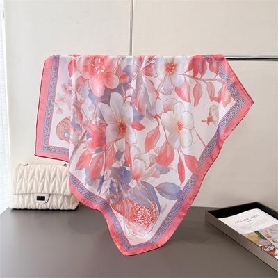 Elegant 70Cm Square Flower Printed Women Scarf Silk Satin Scarves Shawl Designer Headband Hijab Bandana Wrap Bufanda Lady