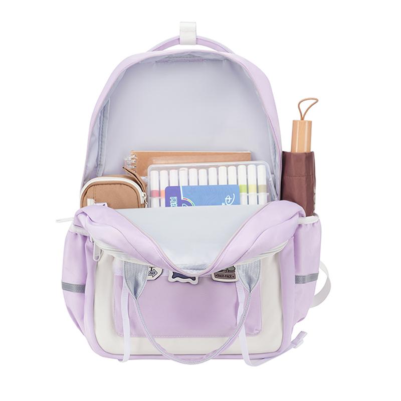 Women's Color Block Backpack Large Capacity Middle School Student Schoolbag