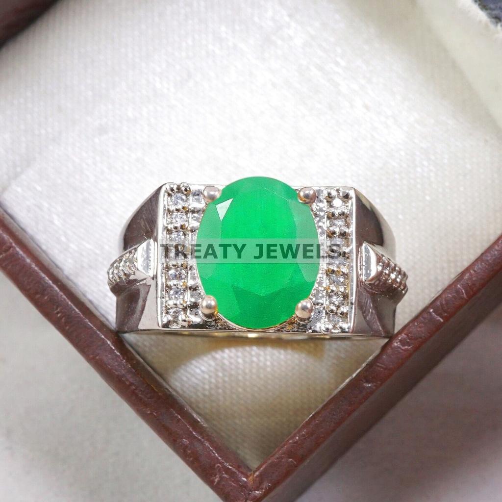 Emerald Oval Cut Gemstone With 925 Sterling Silver Ring For Men's #B41 JL375671302823