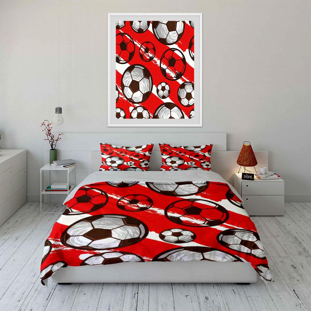 3D Grunge Soccer Ball Pattern 3Pcs Bedding Set Soft Microfiber Duvet Cover Pillowcase Set For Boys Sports Bedroom