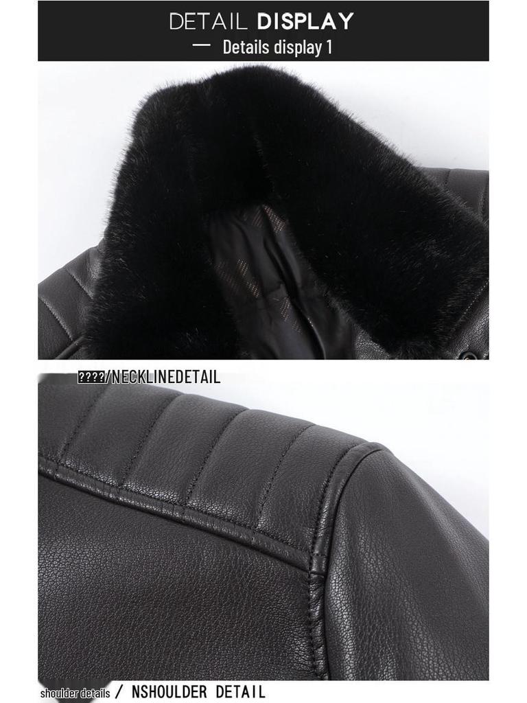 Luxury Men's Winter Leather Jacket with Down Liner - Middle-Aged Business Casual Warm Fur