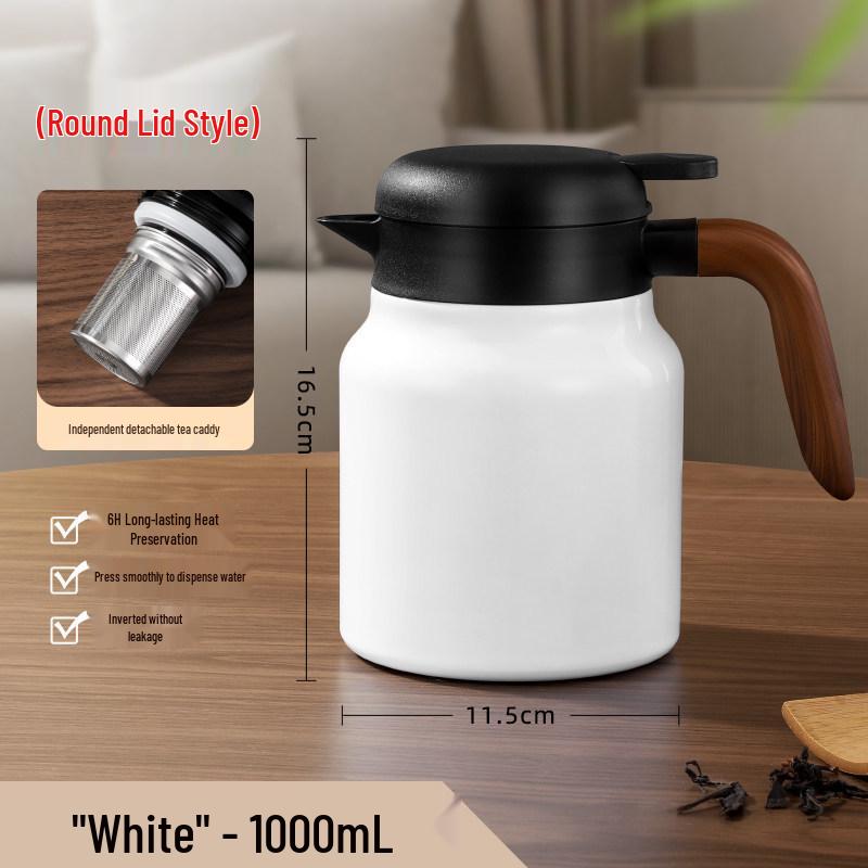 Portable Large Capacity Stainless Steel Tea Stewing Pot with Wooden Handle and Water Separator