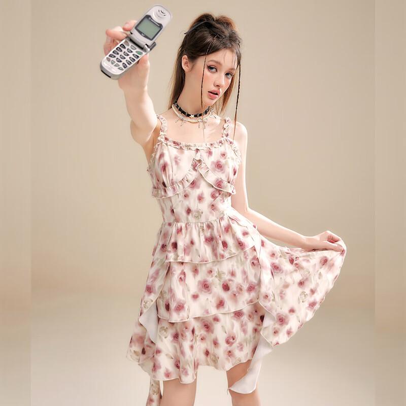 

UNIFREE Summer Floral Irregular Hem Cami Dress M