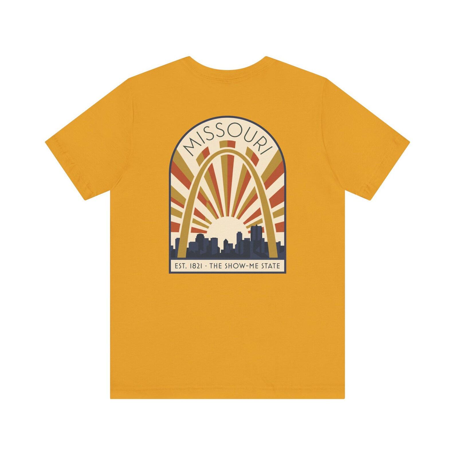 Missouri Sunrise Art Deco T-Shirt | Retro Show Me State Skyline Graphic Tee | Missouri Pride Gift S