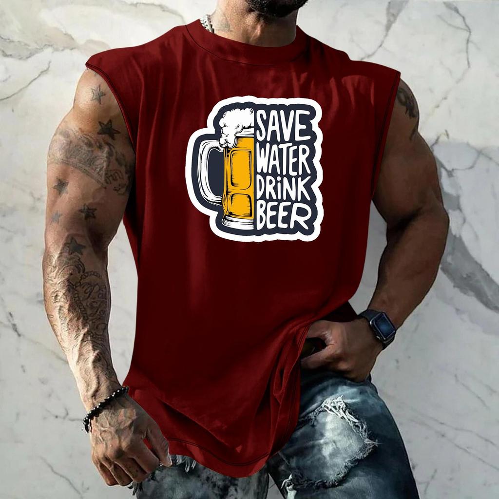 Men Sleeveless Tank Top Loose Fit Casual Streetwear Graphic Print Muscle Shirt Summer Beach Holiday Workout Gym Vest