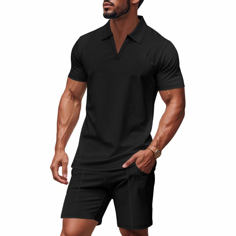 Men's Summer New Waffle Collar Polo Short-sleeved Suit