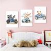 Watercolor Raccoon Rabbit Bear Animal Car Nursery Wall Art Canvas Painting Nordic Posters Prints Wall Pictures Kids Room Decor