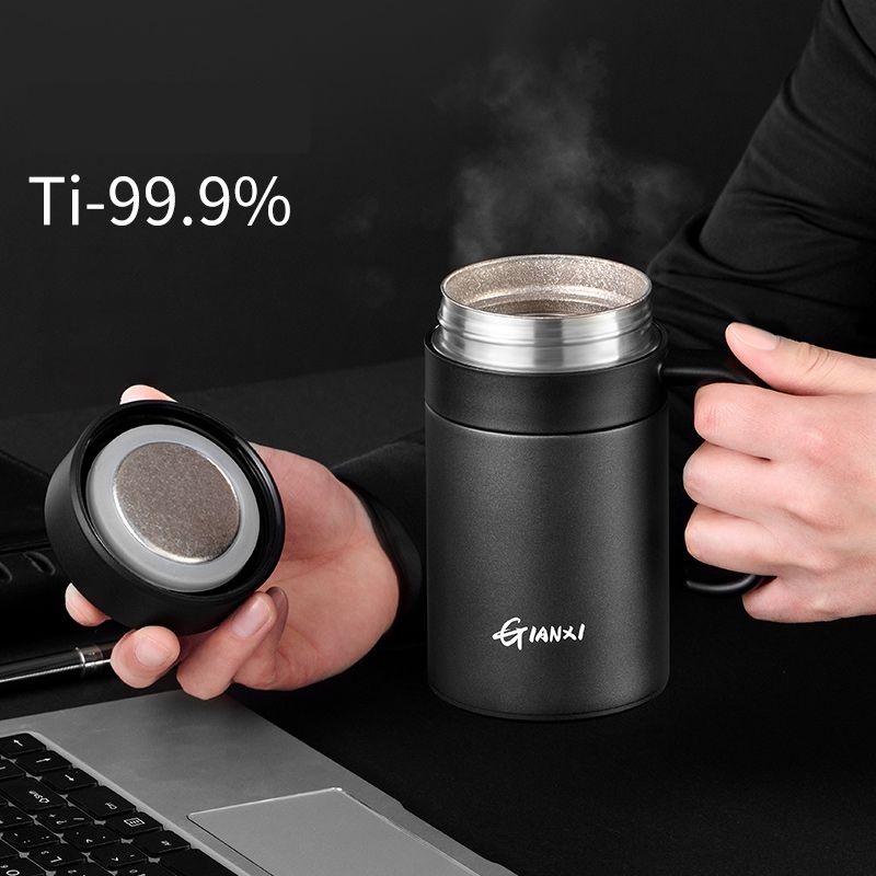 Pure Titanium Thermos Cup Tea Cup Tea Separation Cup With Handle Large Capacity Men's Business Office Water Cup