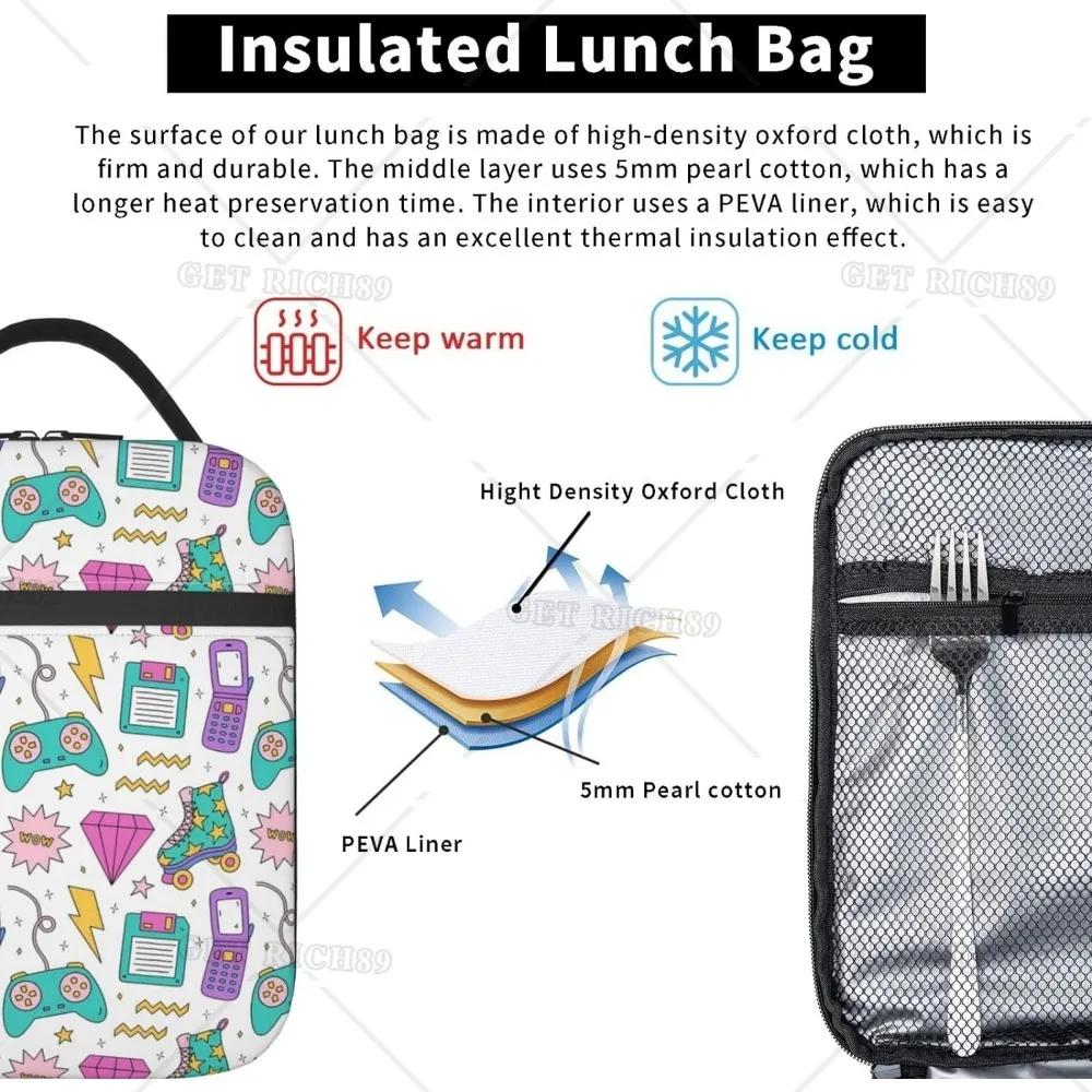 Skates Game Theme Insulated Lunch Bag for Women Men Diamond Mobile Phone Reusable Lunch Box Cooler Bag for Office Picnic