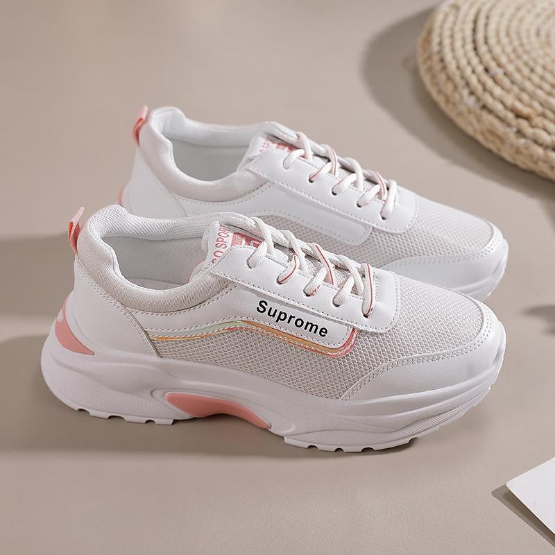 Fashion Sports Womens Single Shoes 2025 New Color Blocking Thick Soled Leather Flat Vulcanized Running Shoes Platform Sneakers
