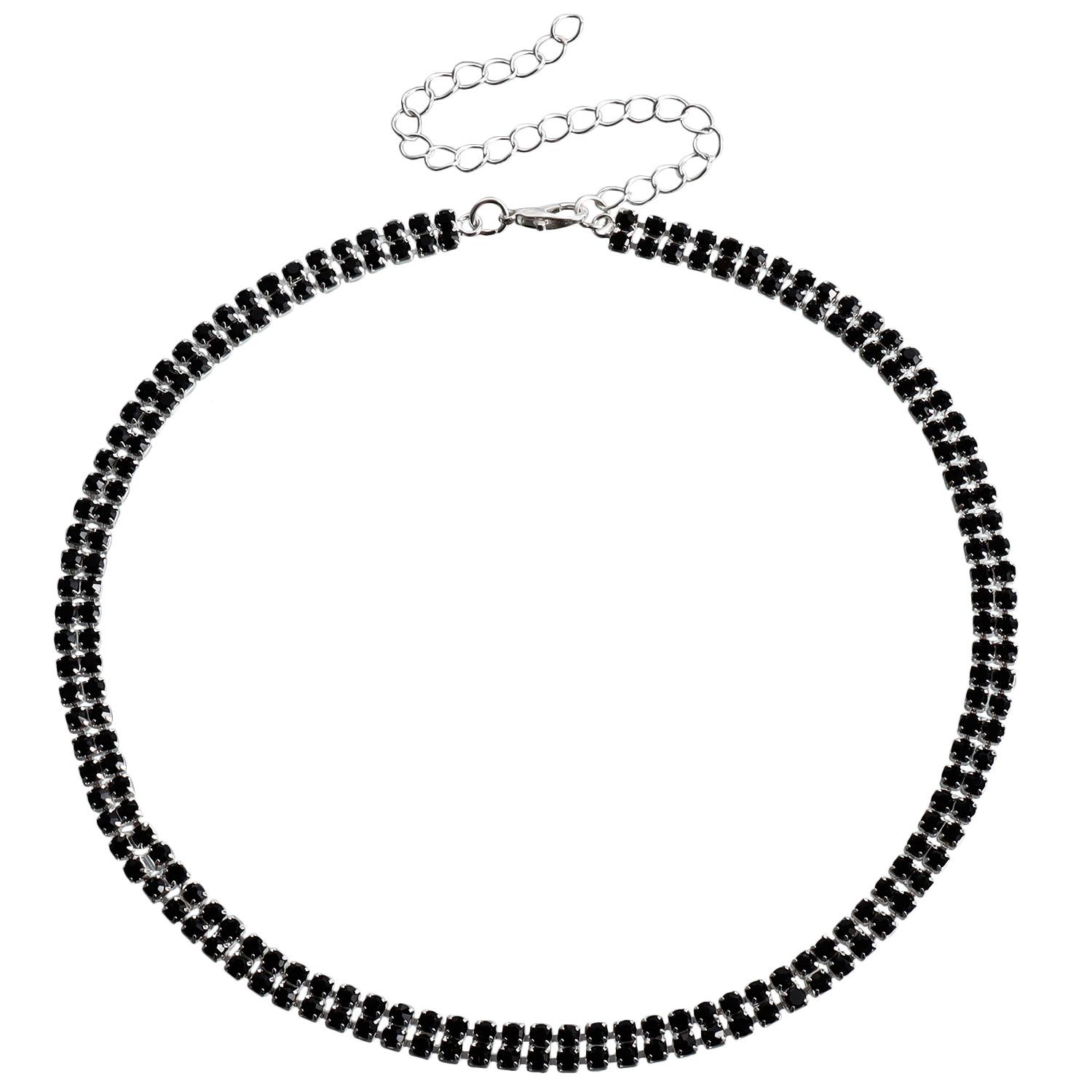 Hipster cold wind double row black claw diamond neck chain necklace, autumn and winter rhinestone necklace
