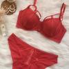 Dámská podprsenka Krajková podprsenka Sexy Temptation Large Size Spodní prádlo Gathered Red Bra Set