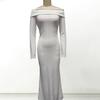 Women Off Shoulder Bodycon Maxi Dress Formal Long Sleeve Evening Gown Ruched Club Party