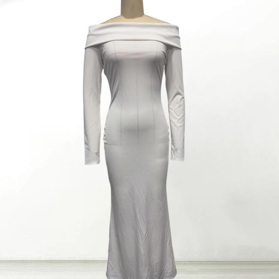 Women Off Shoulder Bodycon Maxi Dress Formal Long Sleeve Evening Gown Ruched Club Party