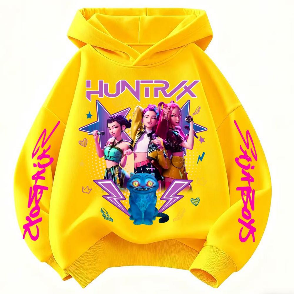 Demon Hunter Print Girl's Hooded Streetwear Autumn Cute Anime Pullover Kids Y2K Kawaii Long Sleeved Clothes