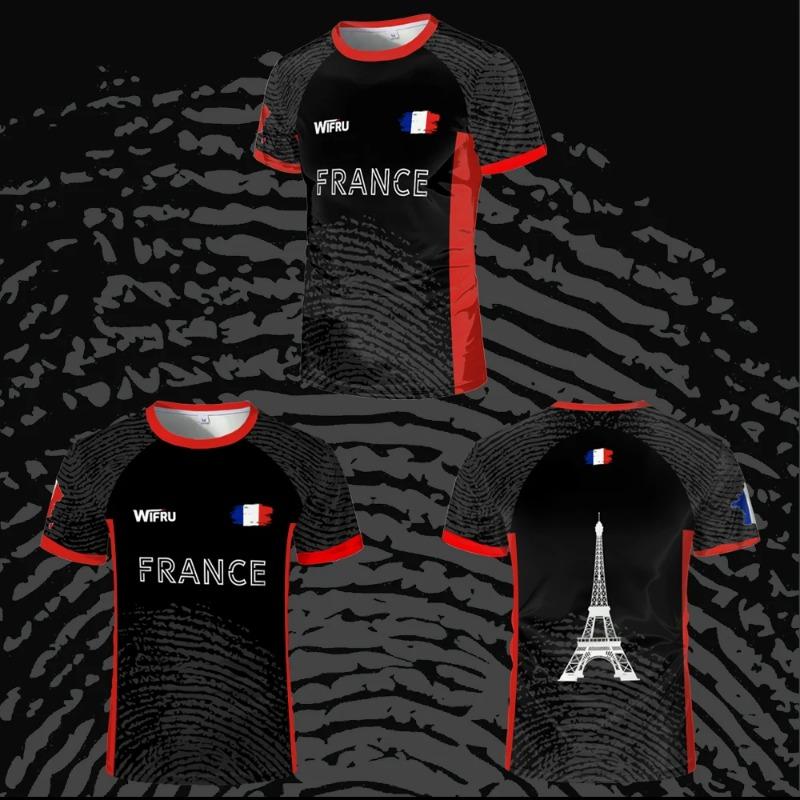 Nové francouzské fotbalové 3D tištěné tričko pánské sportovní outdoorové prodyšné s potiskem Eiffelovy věže módní tričko s krátkým rukávem top