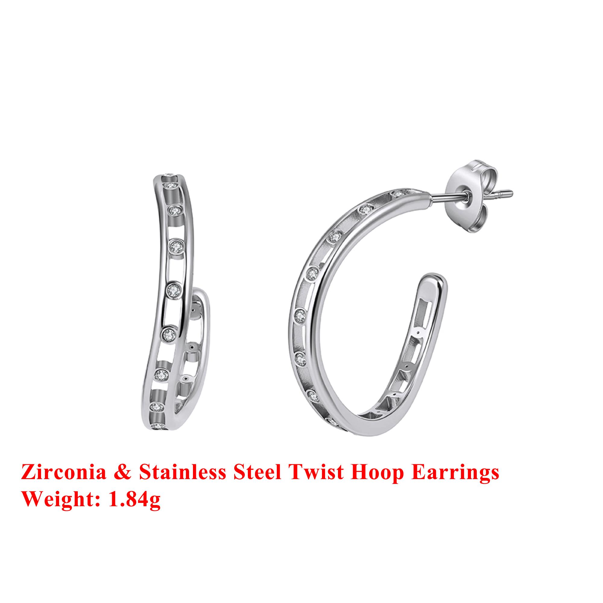 

Effie Queen Stainless Steel 18k Gold Zirconia Twist Hoop Earrings Geometric Style Ear Accessory Simple Jewelry for Women STKE09