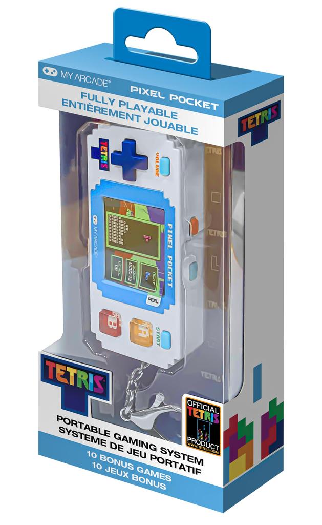 Tetris Pixel Officially Licensed Tiny Tetris Video Strategic Puzzle Game with 10 Bonus Portable Keychain Arcade Game for Kids and Adults Player Game,