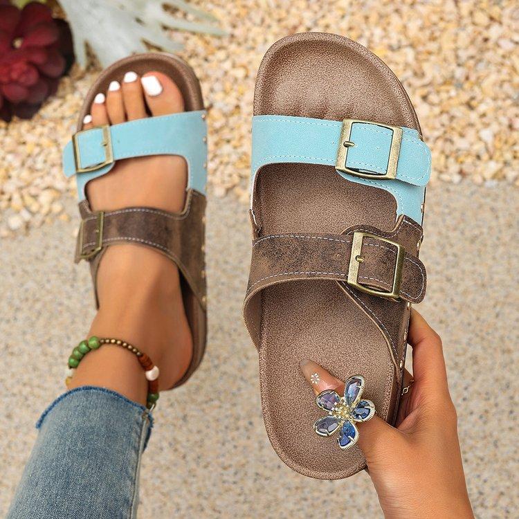 Large Size Rivet Haken Slippers for Women, Belt Buckle for Outdoor Wear, Exposed Toe Sandals