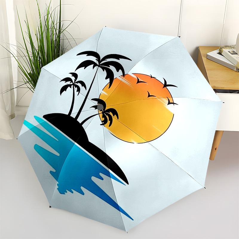 1pc Tropical Sunset Island Scene Umbrella with Plastic Handle, Suitable for All Seasons Outdoor PT403