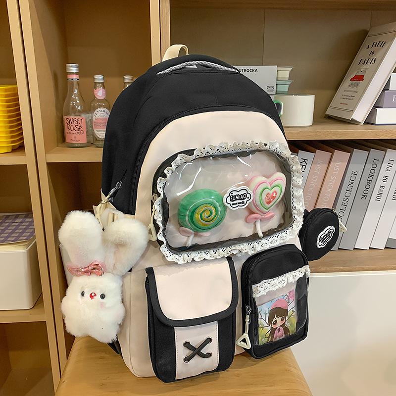 High value dopamine sweet contrasting color girl heart backpack college wind junior high school students multi-compartment backpack