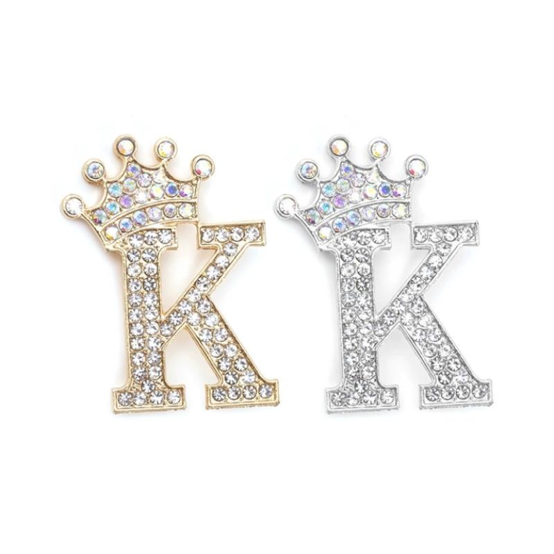 Fashion Crown 26 Initial Letters A To Z Rhinestone Brooches For Women Coat Dress Lapel Collar Pin Jewelry Accessries