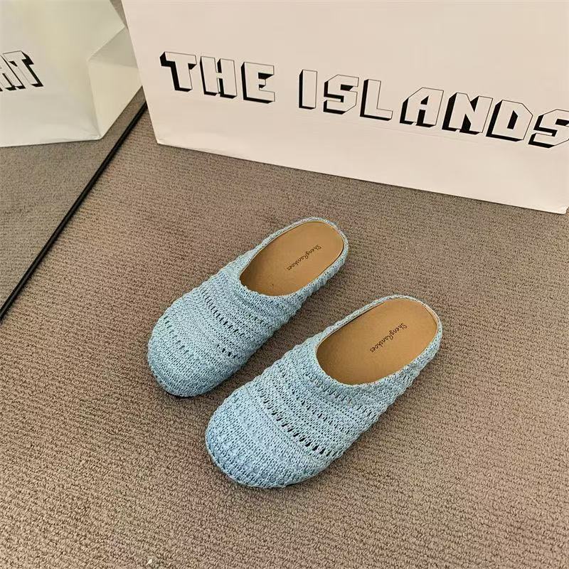 French niche mesh hollow breathable bag head half slippers women's summer new Roman platform sandals