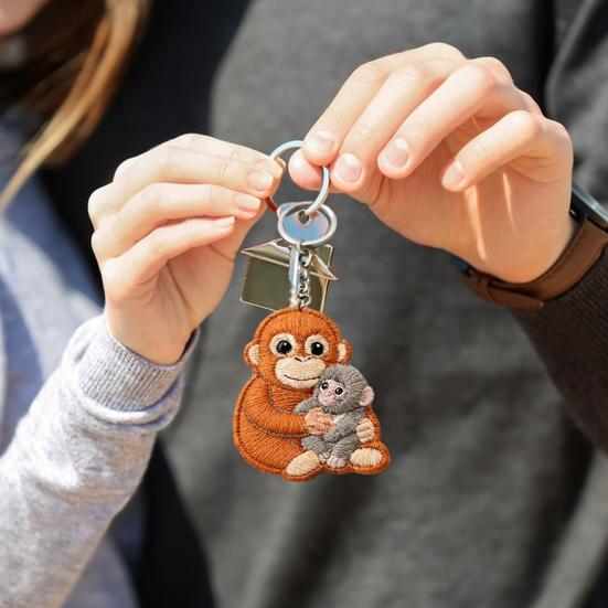 Monkey Plush Keychain Pendant with Metal Ring Soft Stuffed Animal Hugging Doll for Bags Keys Cute Monkey Gift Idea