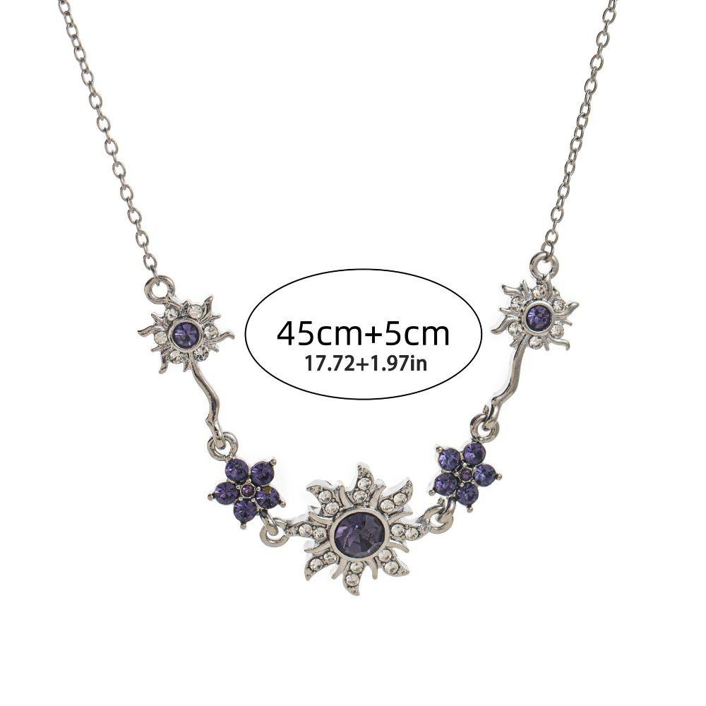 Zinc Zinc Zinc Alloy Sun Flower Chain Neck Jewelry Rhinestone Necklace Women Retro Star Necklace  Gifts