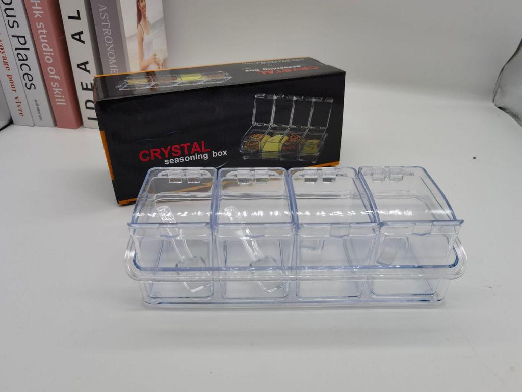 Four-Compartment Transparent Kitchen Spice and Seasoning Box