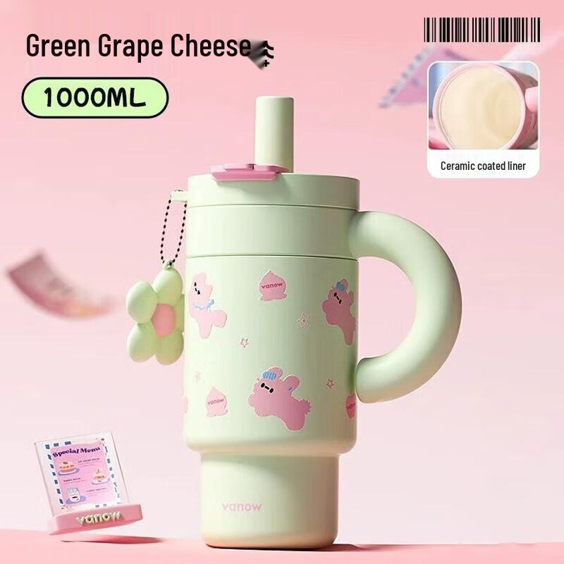 Vanow 1L Ceramic Lined Insulated Straw Tumbler