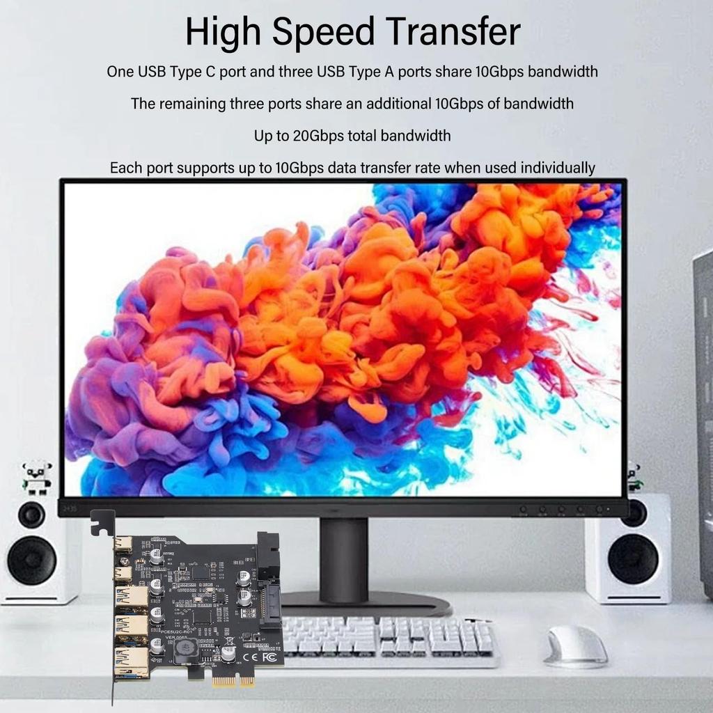 PCIe To USB Gen 2 Adapter 20Gbps 3xUSB A 2xUSB C 5 Port PCI Express Expansion Card for Linux OS X PC 3.2 Card,
