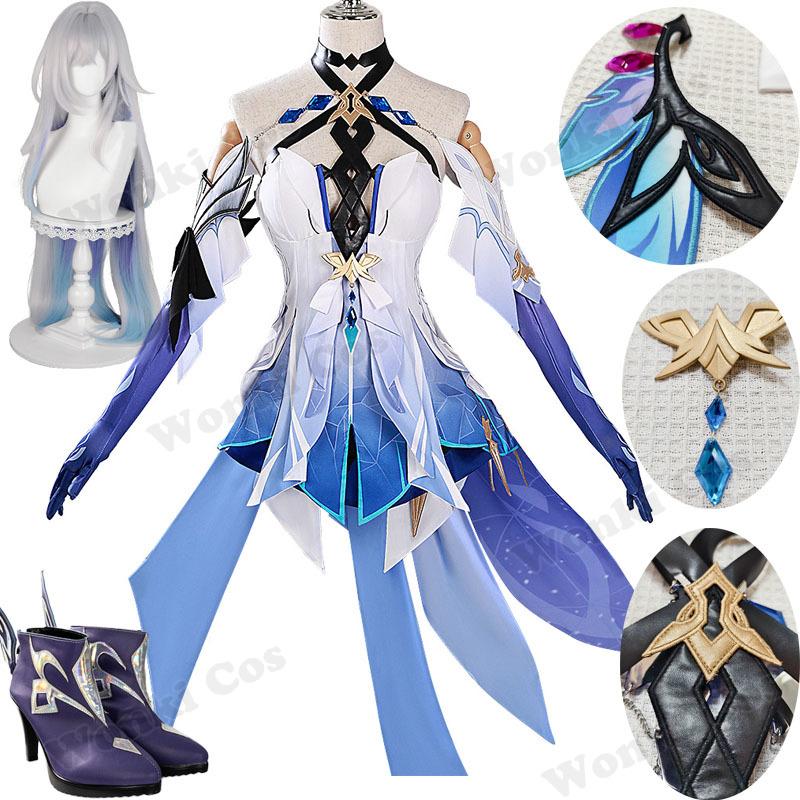 Game Impact Skirk Cosplay Costume Wig Hair Tartaglia Master Skirk Cosplay Shoes For Women Role Play Dress Outfits