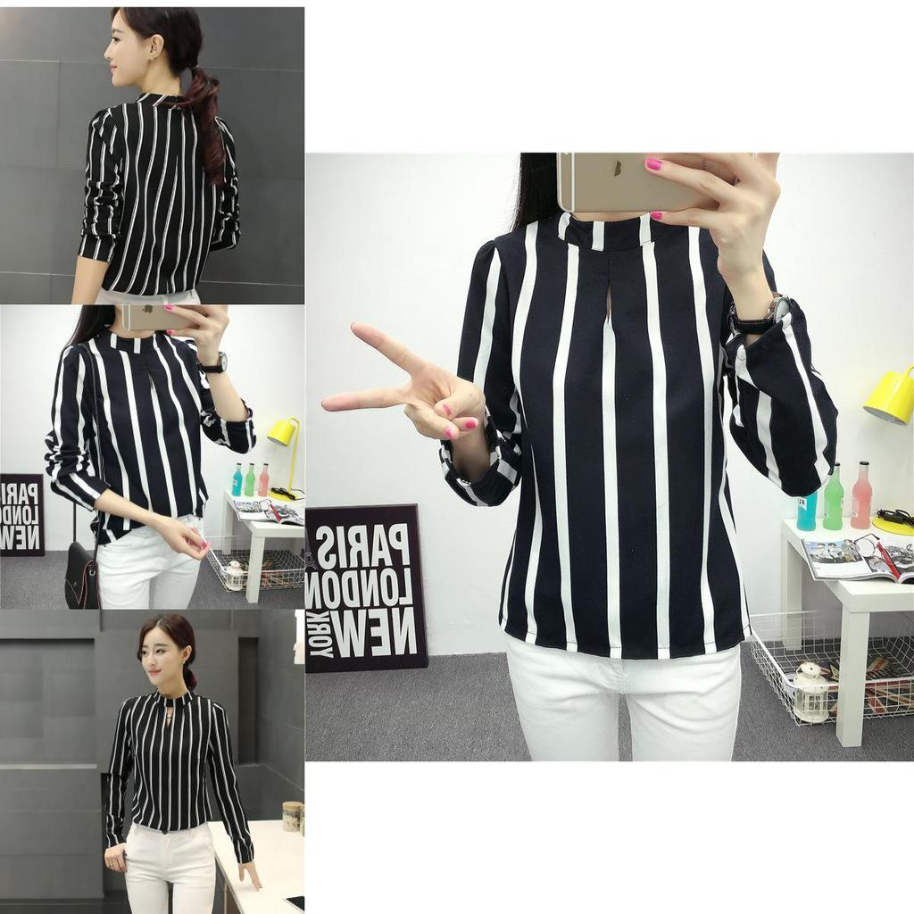 Elegant Women Long Sleeve O-neck Stripe Blouse With Premium Quality Fabric And Timeless Design