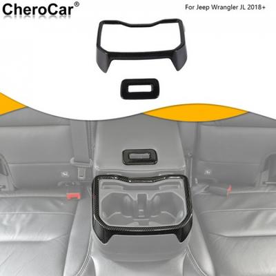 For 18+ JL Jeep Wrangler Console Rear Water Cup Holder Cover Trim Carbon Fiber