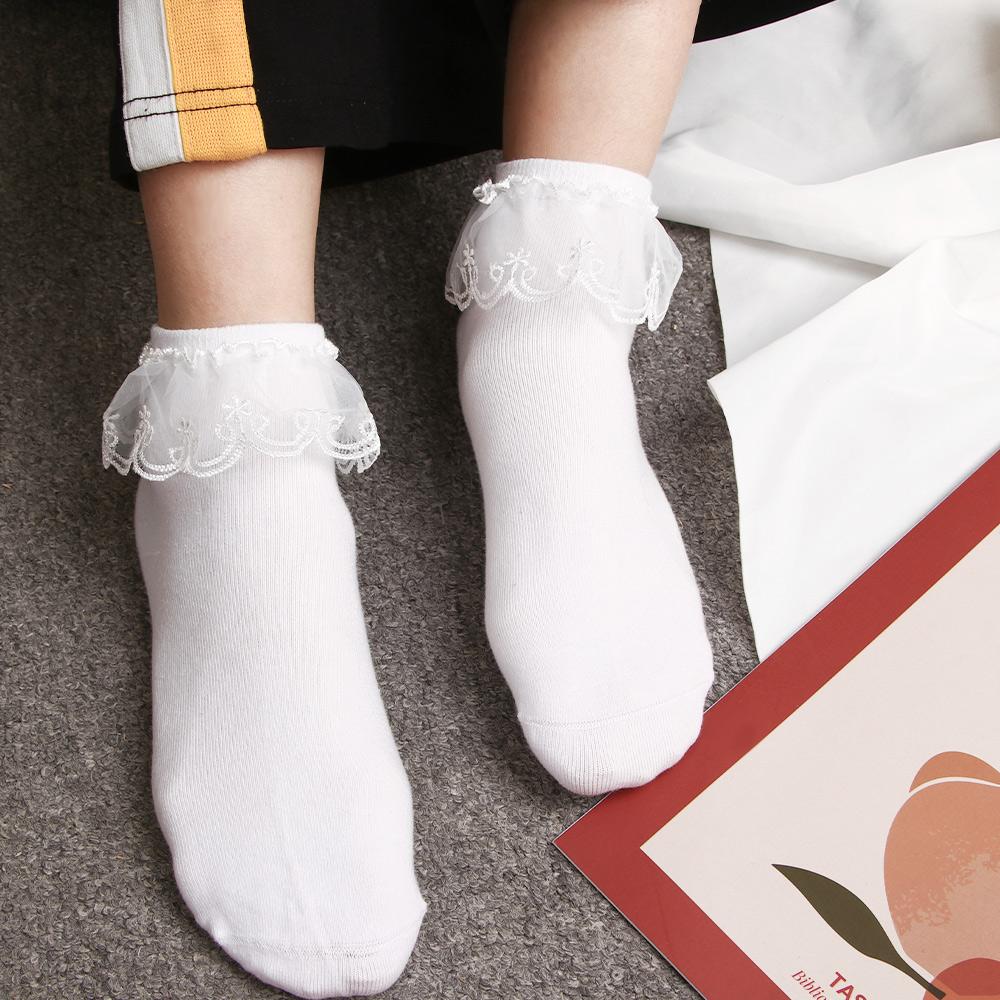 Soft Comfortable Women Ruffle Lace Lolita Princess Socks Frilly Short Socks Ankle Socks
