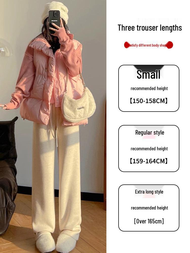 Women's High-Waisted Fleece-Lined Wide-Leg Rice Cotton Pants for Autumn/Winter 2025