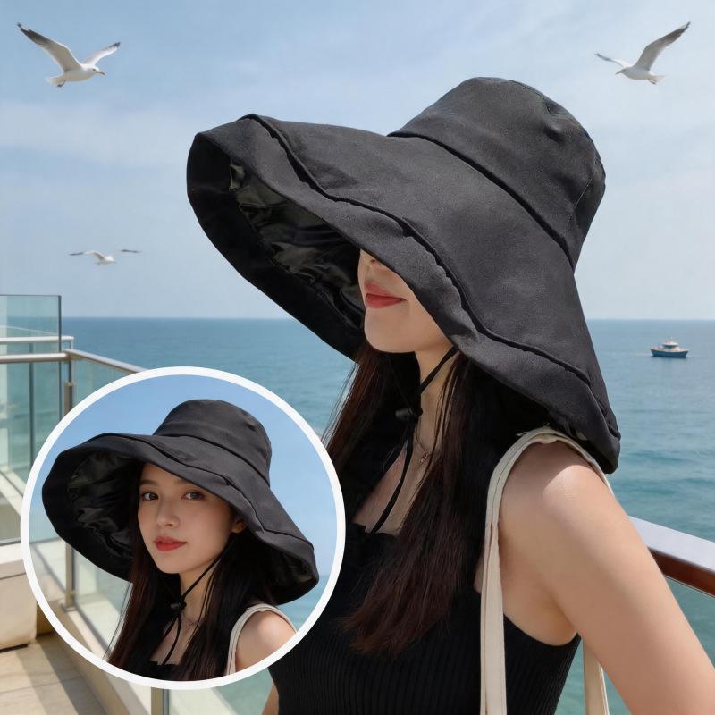 Super Large Eaves Hat Children's Summer Fashion Inner Vinyl Adjustable Sunscreen Hat Outdoor Seaside Vacation Sunshade Sun Hat