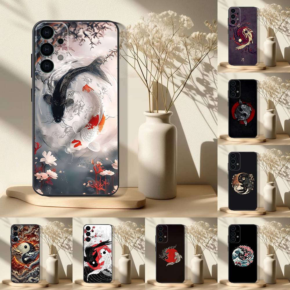 Koi Carp Fish Yin Yang Art Phone Case For Samsung S 25,24,23,22,30,21,10,9,Ultra,Plus,Lite,FE,4,5G Black Soft Case