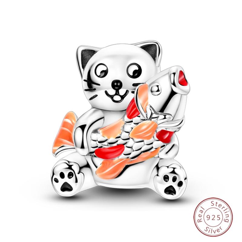 S925 Silver Birthday Bear Lucky Cat Elephant Family Firefly Charms Beads Fit 3mm Bracelets DIY Fine Jewelry